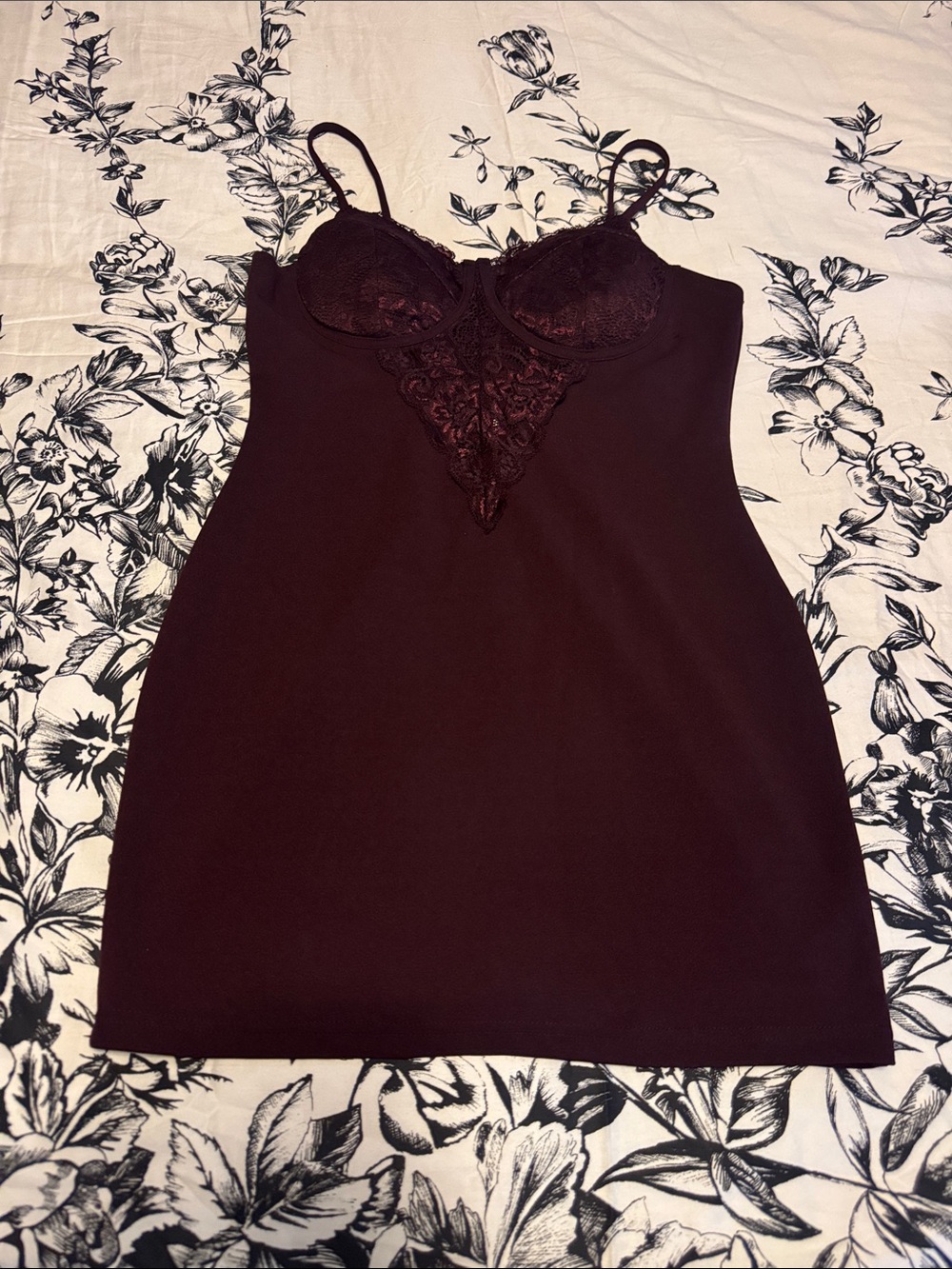 Lace-Trim Slip Dress in Deep Wine